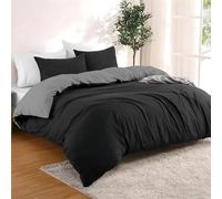 Dreamzie - Housse de Couette 240x220 cm avec 2 Taie Oreillers 50x70 cm - Noir/Gris Foncé - Parure de Lit 240x220 en 100% Microfibre - 3 Pièces - Certifié sans Produits Chimiques (Oeko TEX)