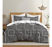 Dreamzie Housse de Couette 260 x 240 cm avec 2 Taies d'oreiller 65x65 cm, Motif Geo Gris Blanc, Parure de Lit en Microfibre 260x240 avec Fermeture Éclair, Linge de Lit 2 Personnes, Oeko TEX