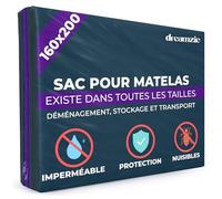 Dreamzie Housse Protection Matelas en Plastique Opaque - Sac de Demenagement, Stockage et Transport avec Fermeture Éclair (Épaisseur 30cm), Résistant aux Déchirures, Housse Matelas 160x200 cm