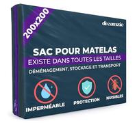 Dreamzie Housse Protection Matelas en Plastique Opaque - Sac de Demenagement, Stockage et Transport avec Fermeture Éclair (Épaisseur 30cm), Résistant aux Déchirures, Housse Matelas 200x200 cm