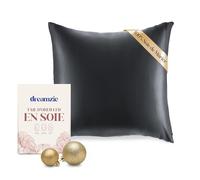 DREAMZIE Taie d Oreiller en Soie - 100% Soie Naturelle de mûrier - pour Les Cheveux et la Peau - 19 mm de Soie des Deux côtés - 1 unité - Gris Foncé - 60x60 cm