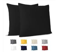 Dreamzie Taie Oreiller 40x40 cm (Lot de 2) 100% Coton Jersey 150 GSM - Noir - Taie d'oreiller 40 x 40 cm- Housse de Coussin Résistant et Hypoallergénique pour Oreiller