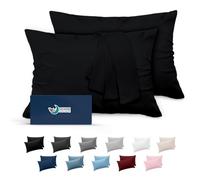 Dreamzie Taie Oreiller 50x70 Lot de 2 en Microfibre Certifiée Oeko-Tex - Housse Coussin Douce Et Brossée, Toucher Peau de Pêche - Noir