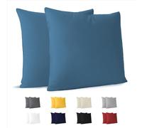 Dreamzie Taie Oreiller 60x60 cm (Lot de 2) 100% Coton Jersey 150 GSM - Bleu - Taie d'oreiller 60 x 60 cm- Housse Coussin 60x60 cm Résistant et Hypoallergénique pour Oreiller