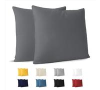 Dreamzie Taie Oreiller 65x65 cm (Lot de 2) 100% Coton Jersey 150 GSM - Anthracite - Taie d'oreiller 65 x 65 cm- Housse de Coussin Résistant et Hypoallergénique pour Oreiller 65x65 cm