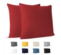 Dreamzie Taie Oreiller 65x65 cm (Lot de 2) 100% Coton Jersey 150 GSM - Rouge - Taie d'oreiller 65 x 65 cm- Housse de Coussin Résistant et Hypoallergénique pour Oreiller 65x65 cm