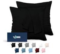 Dreamzie Taie Oreiller 65x65 Lot de 2 en Microfibre Certifiée Oeko-Tex - Housse Coussin Douce Et Brossée, Toucher Peau de Pêche - Noir