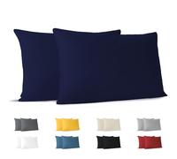 Dreamzie Taie Oreiller 70x40 cm (Lot de 2) 100% Coton Jersey 150 GSM - Bleu Foncé - Taie d'oreiller 40x70 Coton - Housse de Coussin Résistant et Hypoallergénique pour Oreiller