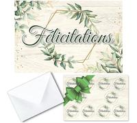 DREANA Kit 10 Cartes Félicitations + Enveloppes A6 + Stickers - Design Champêtre Nature Chic Vert & Or - Félicitations pour Mariage, Naissance, Anniversaire, Diplôme, Baby Shower