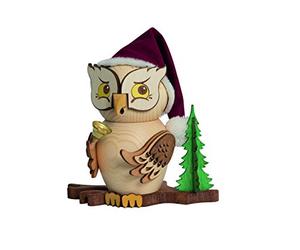 Drechslerei Kuhnert Figurine fumée/encens - Chouette Père Noël en bois massif - env. 15 cm - Fabriqué en Allemagne