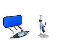 Dremel 3000 Outil Rotatif Multifonction 130W avec 15 Accessoires et 1 Sac, Vitesse Variable 10000-33000 tr/min & 220 Support Perceuse à Colonne Workstation pour Outil Rotatif Multifonction