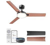 DREO ventilateur de plafond intelligent 132 cm avec lumière, 12 vitesses et 3 modes, température réglable, LED dimmable, minuterie 1-12 h, moteur CC silencieux, app, Alexa et interrupteur mural, noir