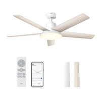 DREO ventilateur de plafond intelligent 132cm,lumière LED dimmable, 12 vitesses, 3 modes, minuterie 12h, moteur DC silencieux, contrôle par télécommande/APP/Alexa, blanc pour intérieur