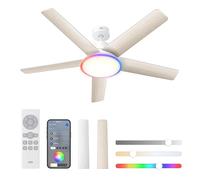 DREO Ventilateur de Plafond Intelligent avec Lumière, 132 cm, 12 Vitesses, 3 Modes, LED Dimmable, Minuterie 12 h, Moteur CC Silencieux, Télécommande/App/Alexa, Blanc