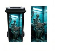 Dreothy Autocollant en vinyle imperméable pour poubelle de toilette, motif squelette d'horreur amusant sur poubelle de toilette, grand autocollant d'Halloween imperméable résistant aux intempéries