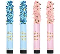 DRERIO Lot de 4 Canons à Confettis Biodégradables 20 cm - Bleus et Roses - pour Annonce de Genre, Mariage