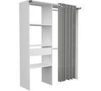 Dressing ARTIC - L143,5 x P48 x H181,9 cm - Blanc + rideau gris - Made in France