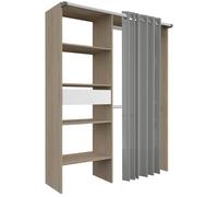 Dressing ARTIC - L143,5 x P48 x H181,9 cm - Décor Chêne + rideau - Made in France