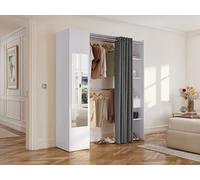 DEKIT Grupo RIMOBEL Suit - Armoire Dressing avec Miroir, tiroir et Rideau - Blanc - 205 x 176 x 50 cm