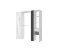 Dressing avec rideau et 1 porte - Avec miroir - L177 cm - Blanc et gris - BERTRAND