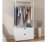 IDMarket - Dressing penderie 2 tiroirs L. 80 cm BROOKLYN bois blanc et métal blanc