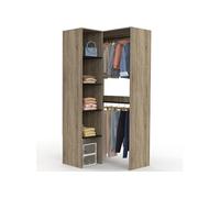 IDMarket - Dressing d'angle modulable L. 90/127 cm MELMAN double penderie + étagères bois et noir