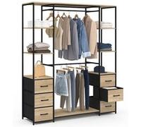 IDMarket - Dressing Double penderie + Double Colonne L. 140 cm Utah avec 6 étagères et 6 bacs en Tissu Bois et Noir