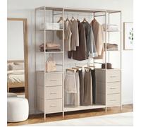 Dressing UTAH double penderie Bois panneau de particule L. 140 cm beige avec 6 étagères et 6 bacs en tissu Beige
