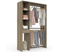 IDMarket - Dressing double penderie L. 110 cm MIRTY avec étagères + tiroir + rangements à chaussures hêtre et noir