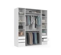 IDMarket Dressing TAYLOR 185 x 55 x 200 cm double penderie 9 étagères 6 tiroirs blanc
