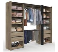 Dressing double XXL MERYL 220 cm avec porte pantalons + étagères + tiroirs + rangements à chaussures hêtre et noir Bois