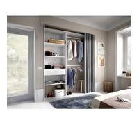 Dressing extensible avec rideau + 1 tiroir - Décor Blanc - L 160-113 x P 50 x H 205 cm - SUIT
