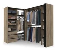 IDMarket - Dressing extensible d'angle MARLON 200 x 150 x 180 cm hêtre avec penderies + tiroirs + étagères + rideaux noirs