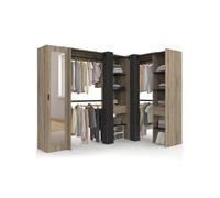 IDMarket - Dressing extensible d'angle MARLON 230 x 140 x 180 cm cm hêtre avec penderies + étagères + miroir + rideaux noirs