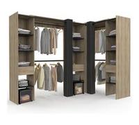 IDMarket - Dressing Extensible d'angle Marlon 230 x 140 x 180 cm cm hêtre avec penderies + étagères + Rideaux Noirs