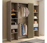 IDMarket Dressing extensible MERYL double 120-180×50×180 cm hêtre étagères penderies rideau taupe