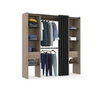 IDMarket Dressing extensible Meryl double 120/180×50×180cm hêtre étagères penderie rideau noir