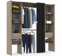 IDMarket Dressing extensible Meryl double 120/180×50×180cm hêtre étagères penderie rideau noir
