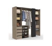 IDMarket - Dressing extensible double XXL MERYL 120/180 cm hêtre avec tiroirs + étagères + penderie + rideau noir