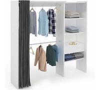 IDMarket Dressing extensible Marty 120/170x50x180cm blanc, étagères, double penderie, rideau gris