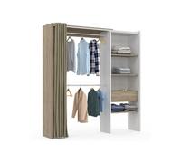 IDMarket Dressing extensible MARTY 120/170 x 50 x 180 cm blanc étagères hêtre double penderie taupe