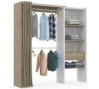IDMarket Dressing extensible MARTY 120/170 x 50 x 180 cm blanc étagères hêtre double penderie taupe