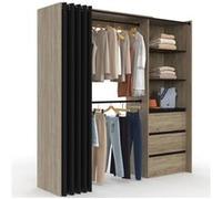 Dressing extensible MARTY 120/170 x 50 x 180 cm hêtre avec 3 tiroirs + étagères + double penderie + rideau noir Noir