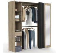 IDMarket Dressing extensible MERYL 145/170x50x180cm hêtre double penderie miroir rideau noir