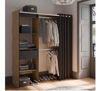 Dressing ouvert avec rideau, extensible bois foncé - DR121 - Bois foncé - Fabriqué en France - Terre de Nuit