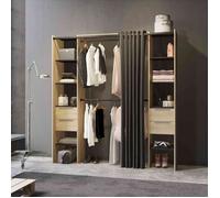 Dressing ouvert avec rideau, extensible en bois imitation chêne kronberg - DR185 - Bois naturel - Fabriqué en France - Terre de Nuit