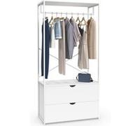 Dressing penderie 2 tiroirs L. 80 cm BROOKLYN bois blanc et métal blanc Blanc