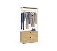 Dressing penderie 2 tiroirs L. 80 cm DETROIT design industriel bois et métal blanc