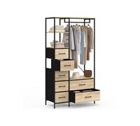 Dressing penderie + colonne L. 90 cm UTAH avec 1 étagère et 7 bacs en tissu bois et noir