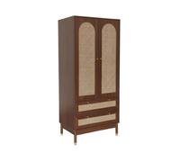 Dressing penderie décor bois noyer et cannage 2 portes. 1 penderie et 2 tiroirs